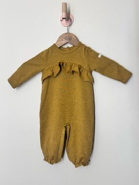7 For All Mankind Baby Mustard Ruffle Footie One Piece 3-6 Months EUC
